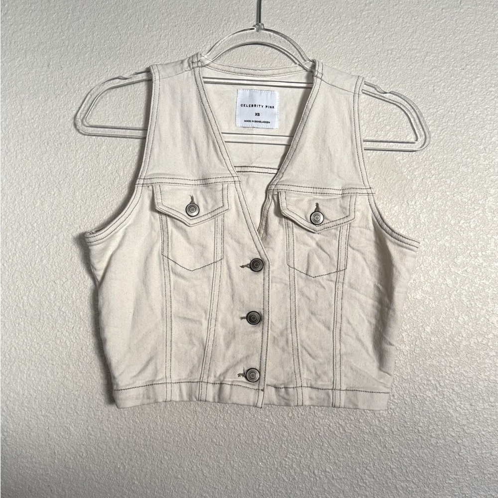 Celebrity Pink Cream Denim Vest Women’s Size XS